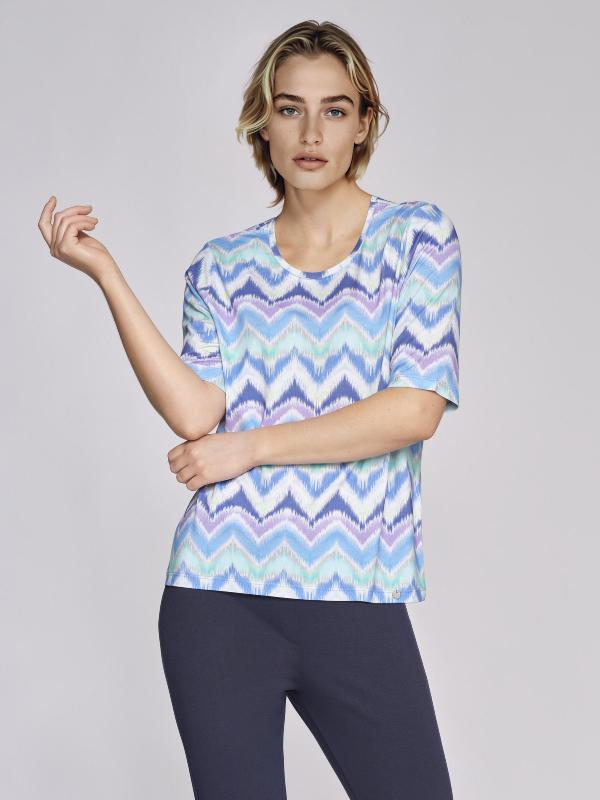 Zig Zag Print Round Neck Top with 1/2 sleeve