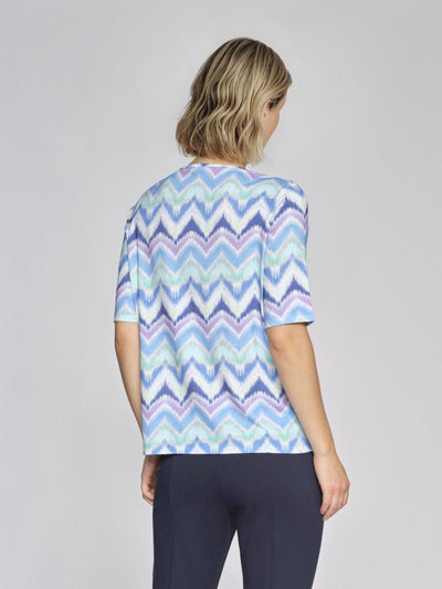 Zig Zag Print Round Neck Top with 1/2 sleeve