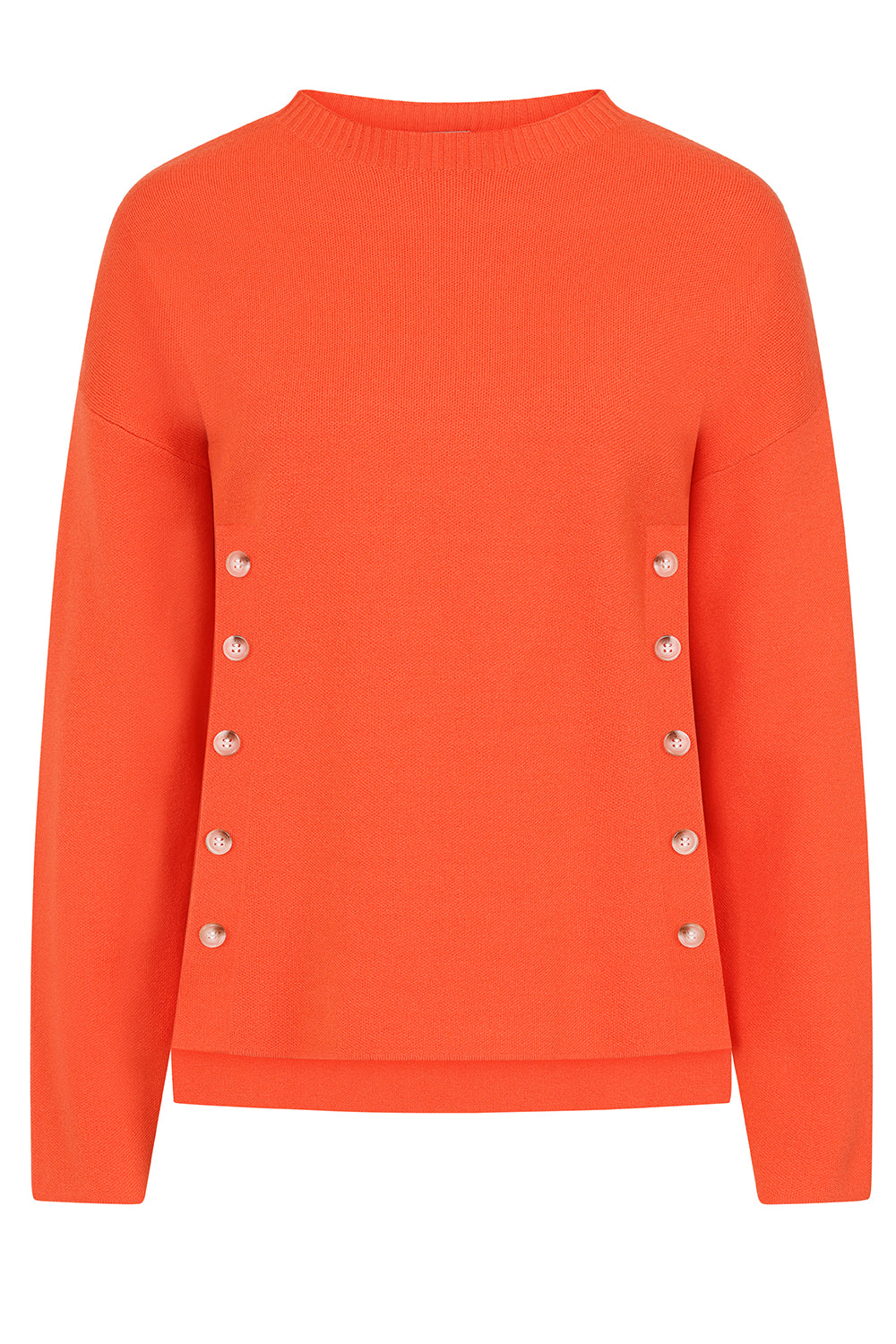 Orange Round Neck Jumper with Side Button Detail