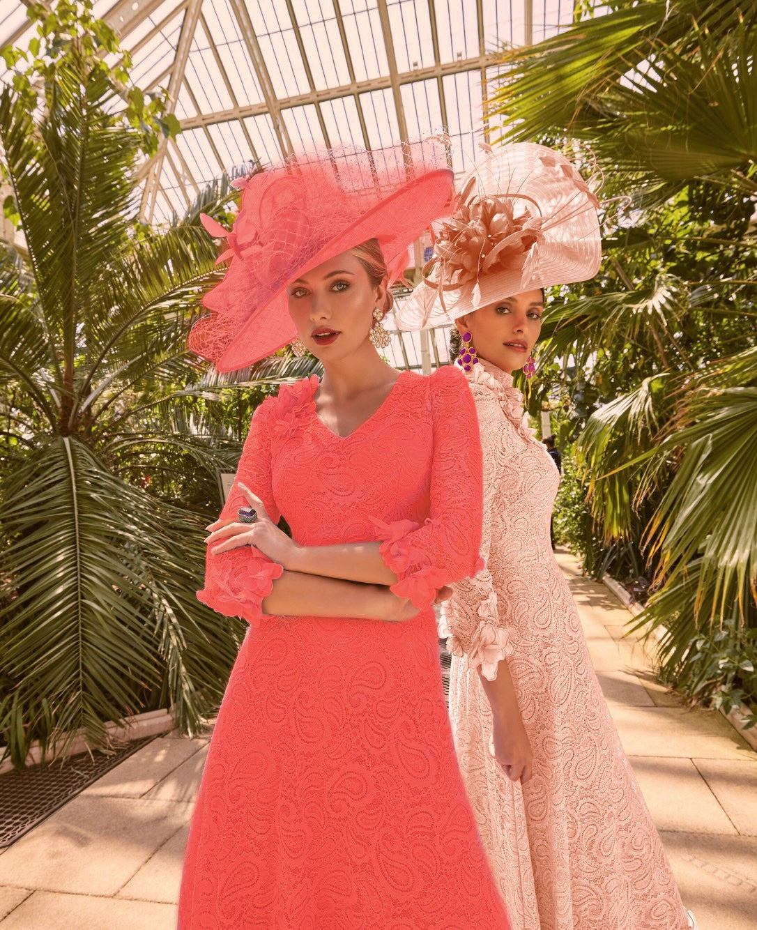 Coral V-Neck Dress With Floral Embelishments