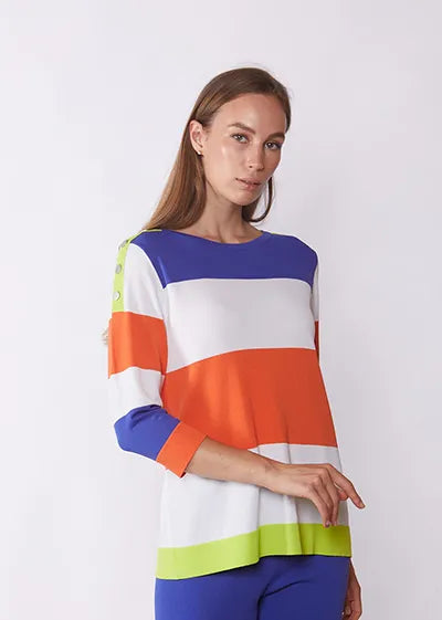 Striped Jumper With Button Detail on Shoulders