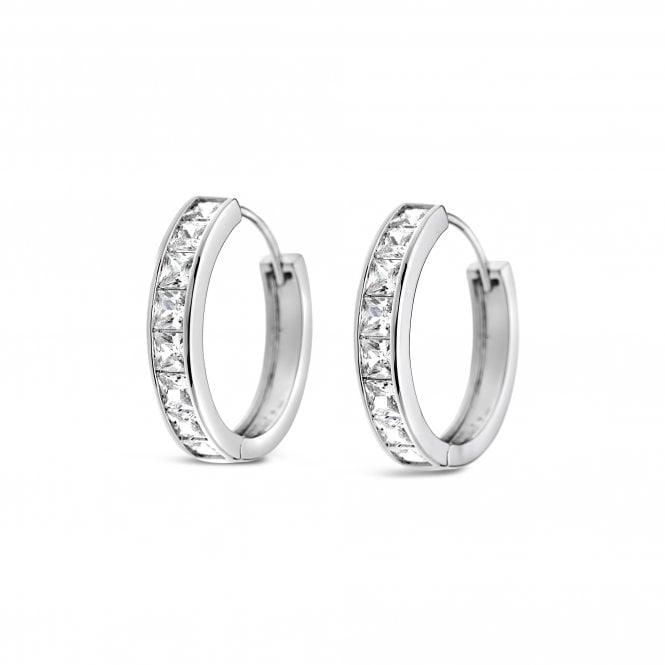 Rhodium Plated Diamonte Hoop Style Earring