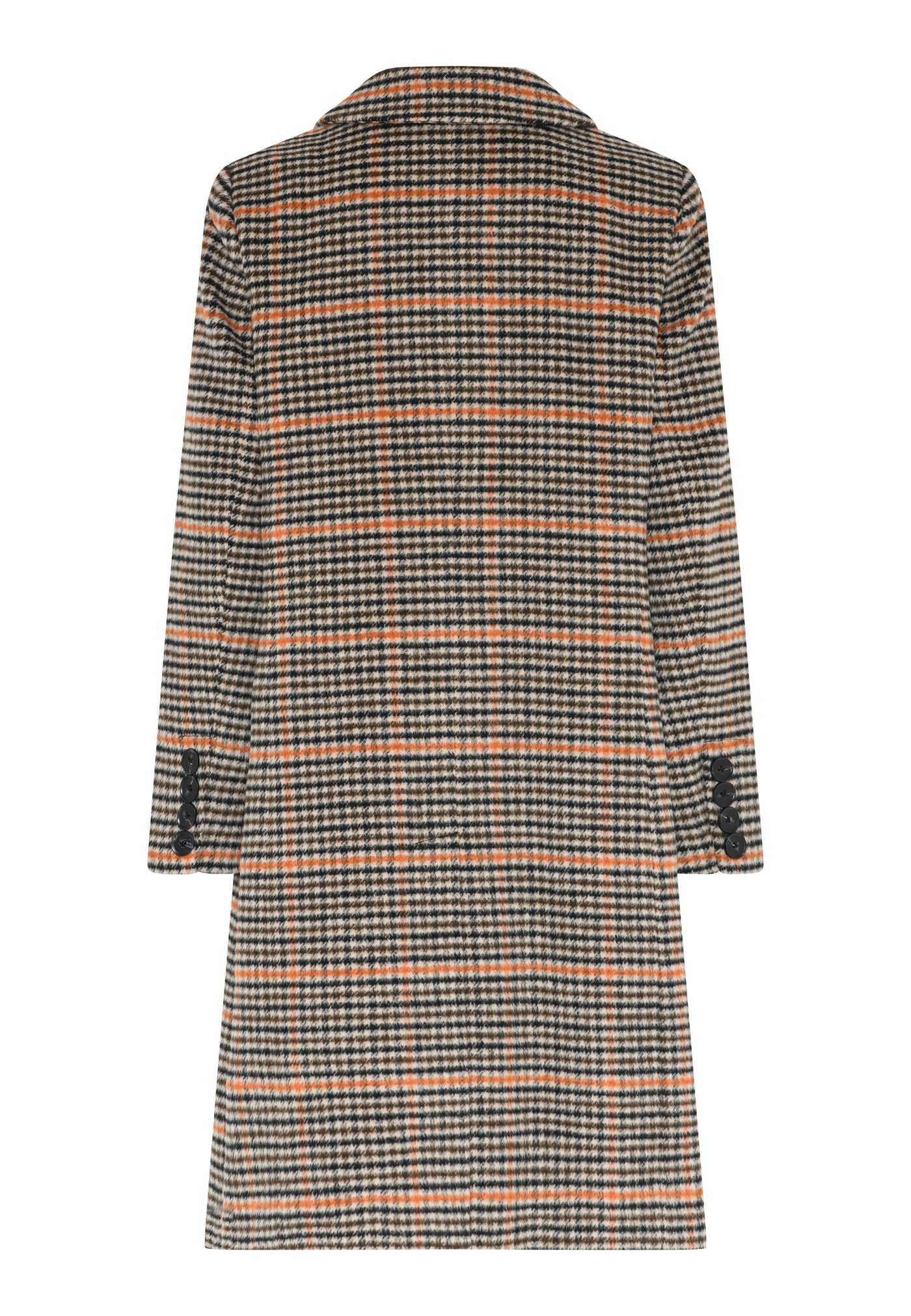 Brown & Orange Checked Long Wool Coat