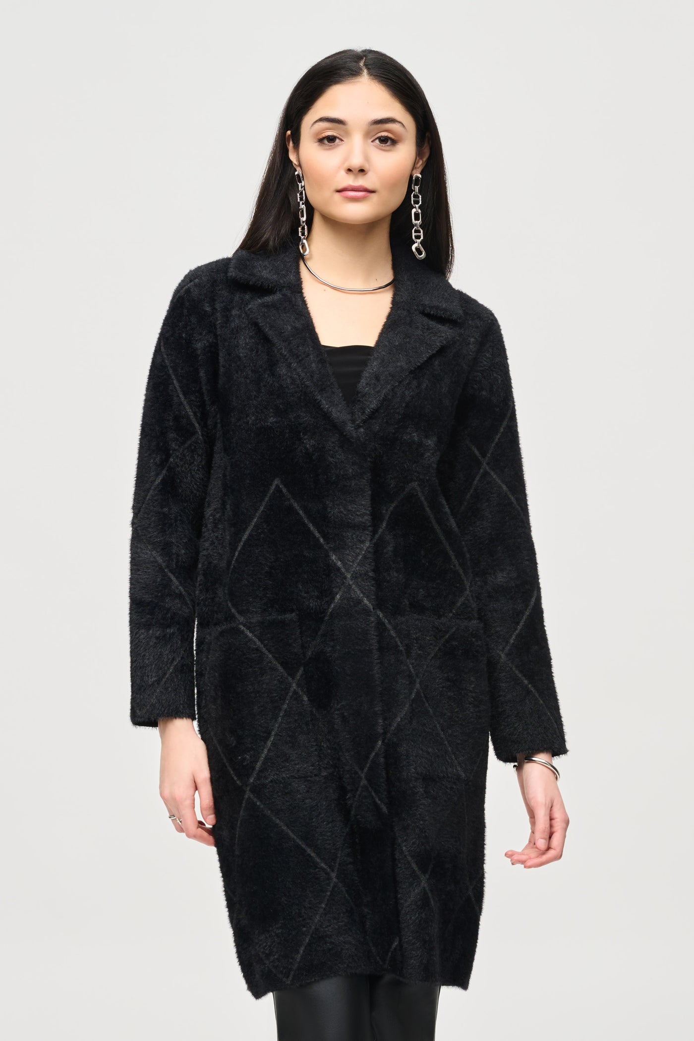 Joseph Ribkoff Black Knit Coat with Front Pockets