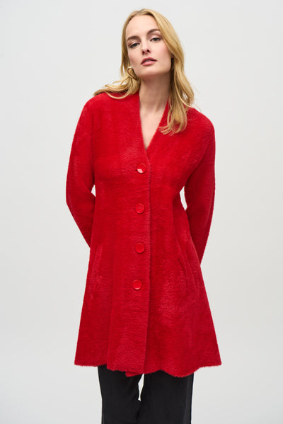 Joseph Ribkoff Lipstick Red Knit Flared Coat With Button Detail