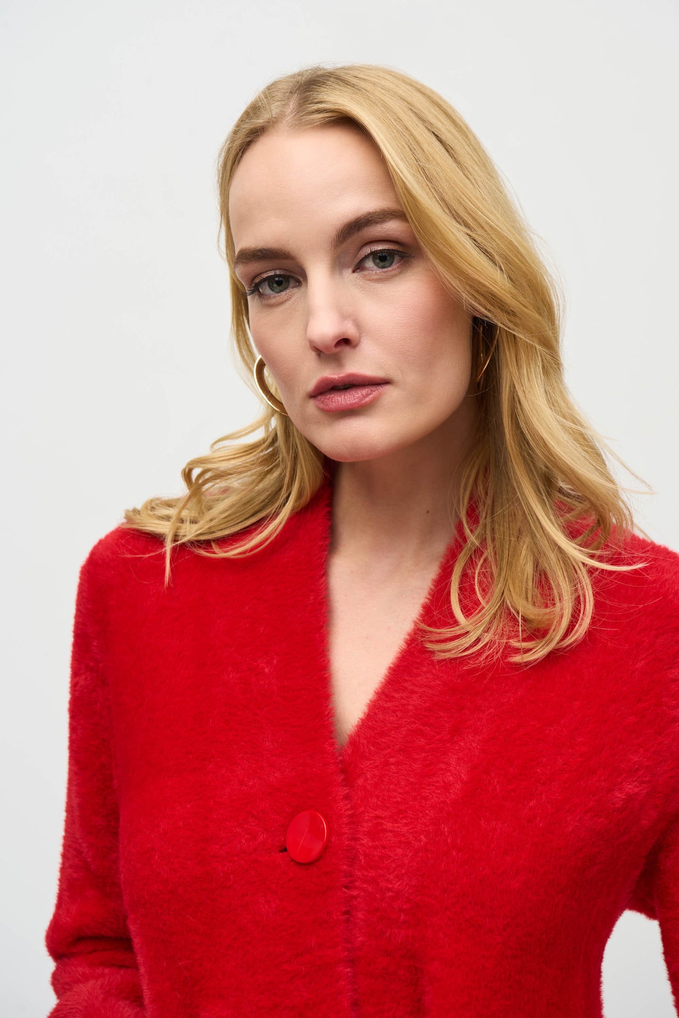 Joseph Ribkoff Lipstick Red Knit Flared Coat With Button Detail