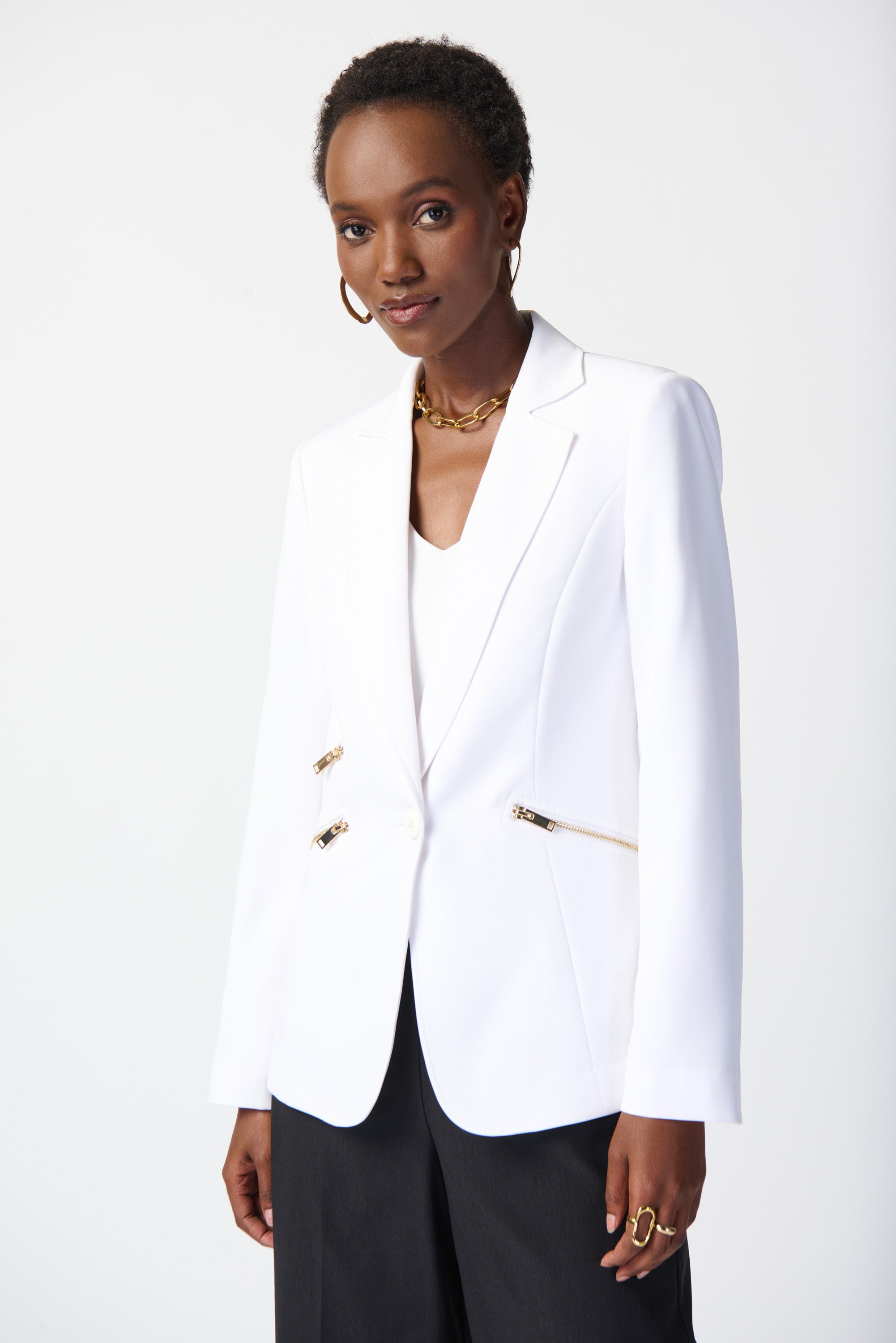 Joseph Ribkoff Vanilla Blazer with Gold Zips – La Creme Boutique