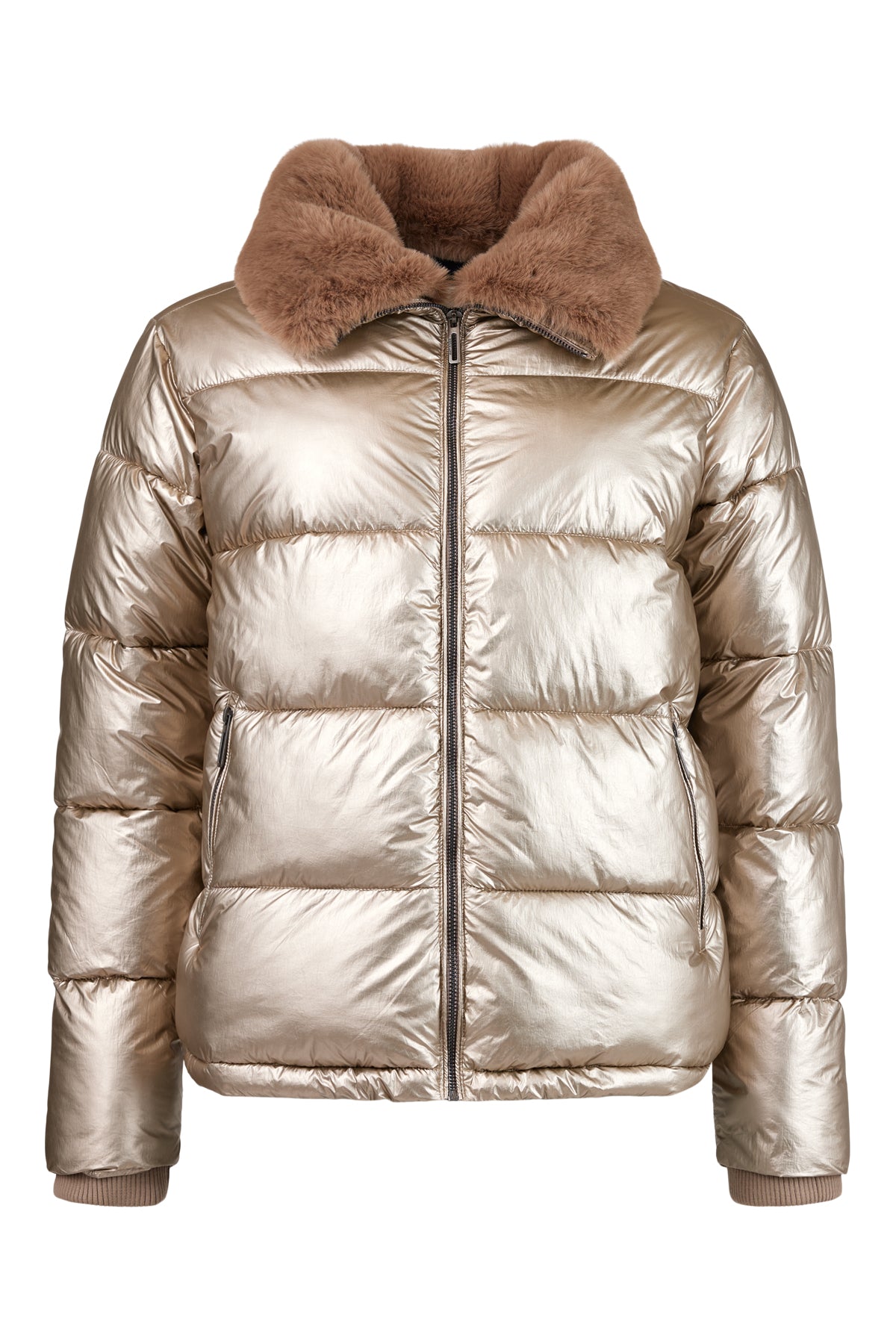 Metallic Gold Jacket With Faux Fur Trim