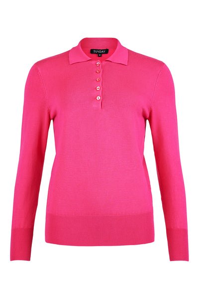 Pink Jumper with Shirt Collar & Button Detail on Cuffs