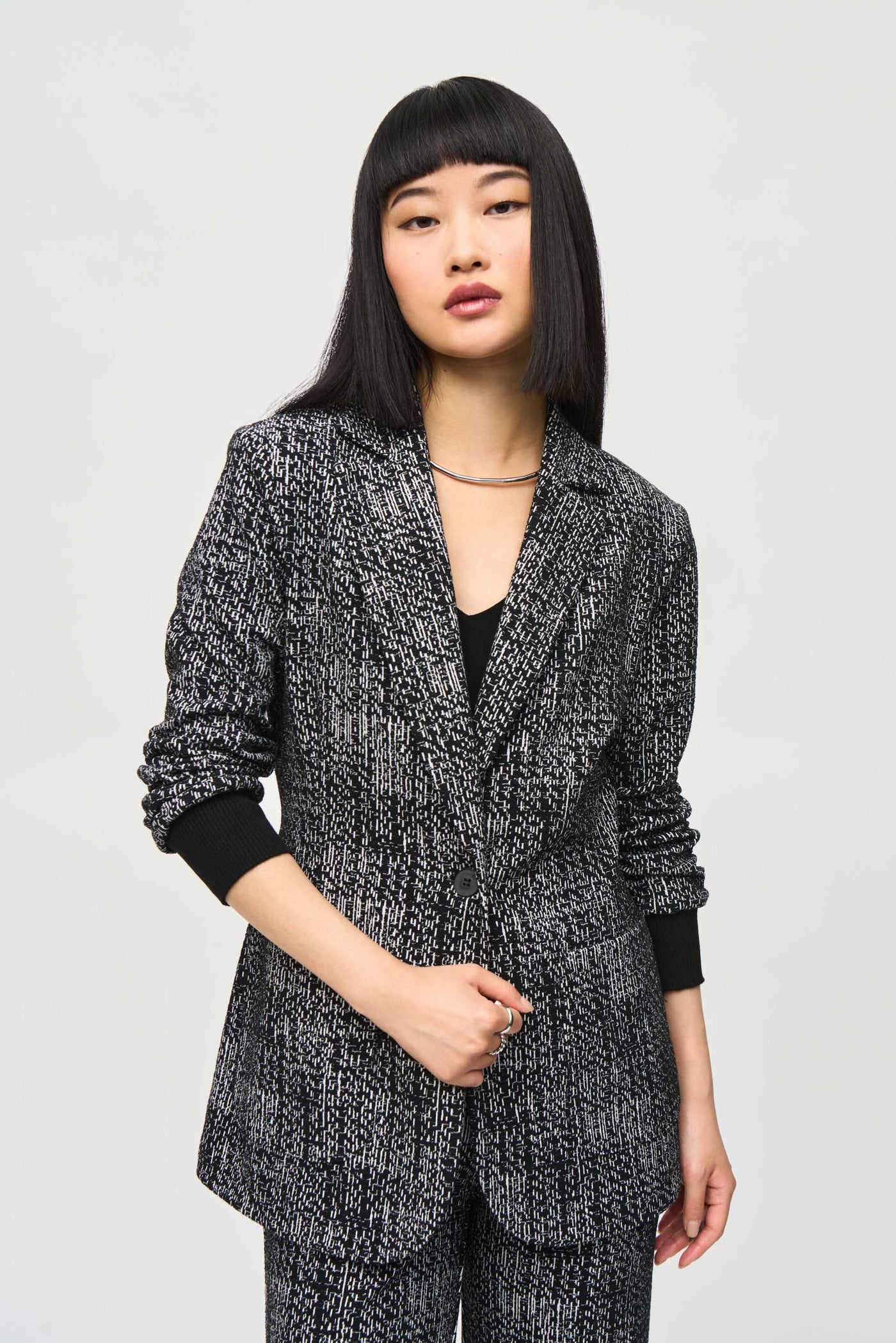 Joseph Ribkoff Tweed Knit Blazer with 3/4 Ribbed Sleeves