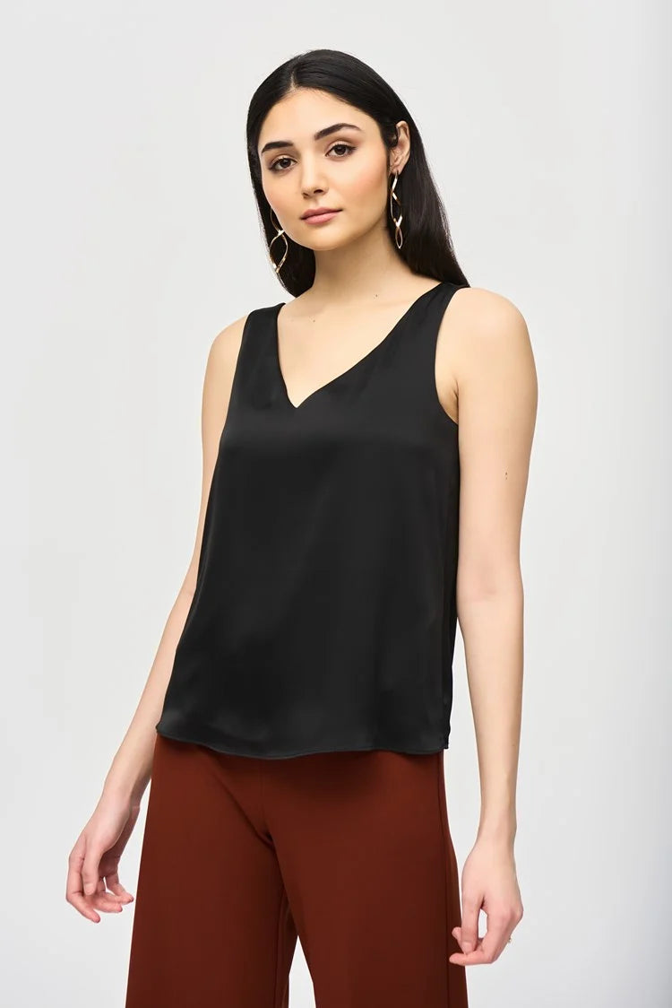 Joseph Ribkoff Black Satin Straight Sleeveless Top