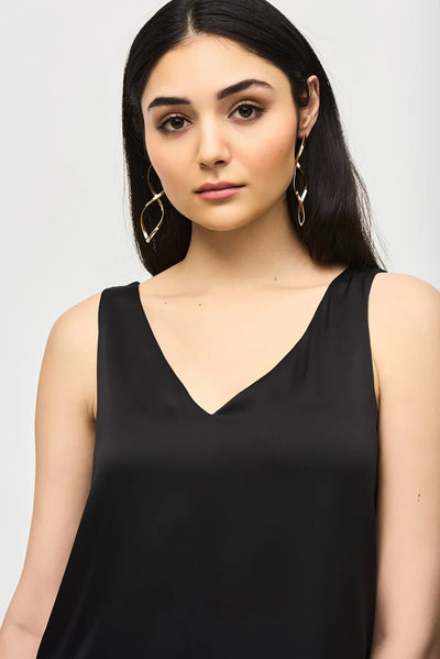 Joseph Ribkoff Black Satin Straight Sleeveless Top