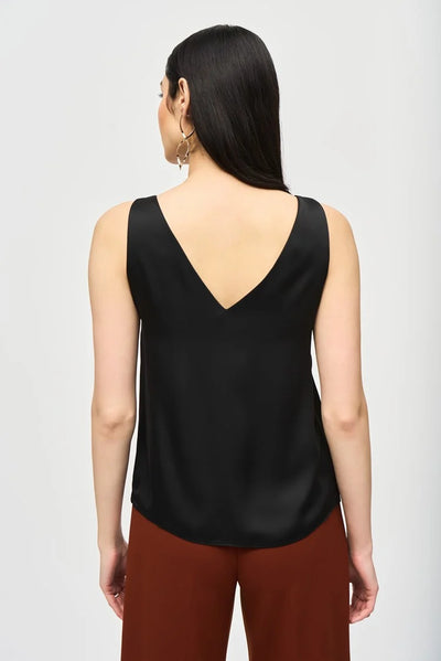 Joseph Ribkoff Black Satin Straight Sleeveless Top