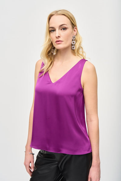 Joseph Ribkoff Purple Satin Straight Sleeveless Top