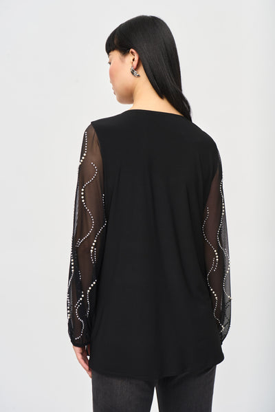 Joseph Ribkoff Black Silky Knit Tunic Top With Beaded Sleeve