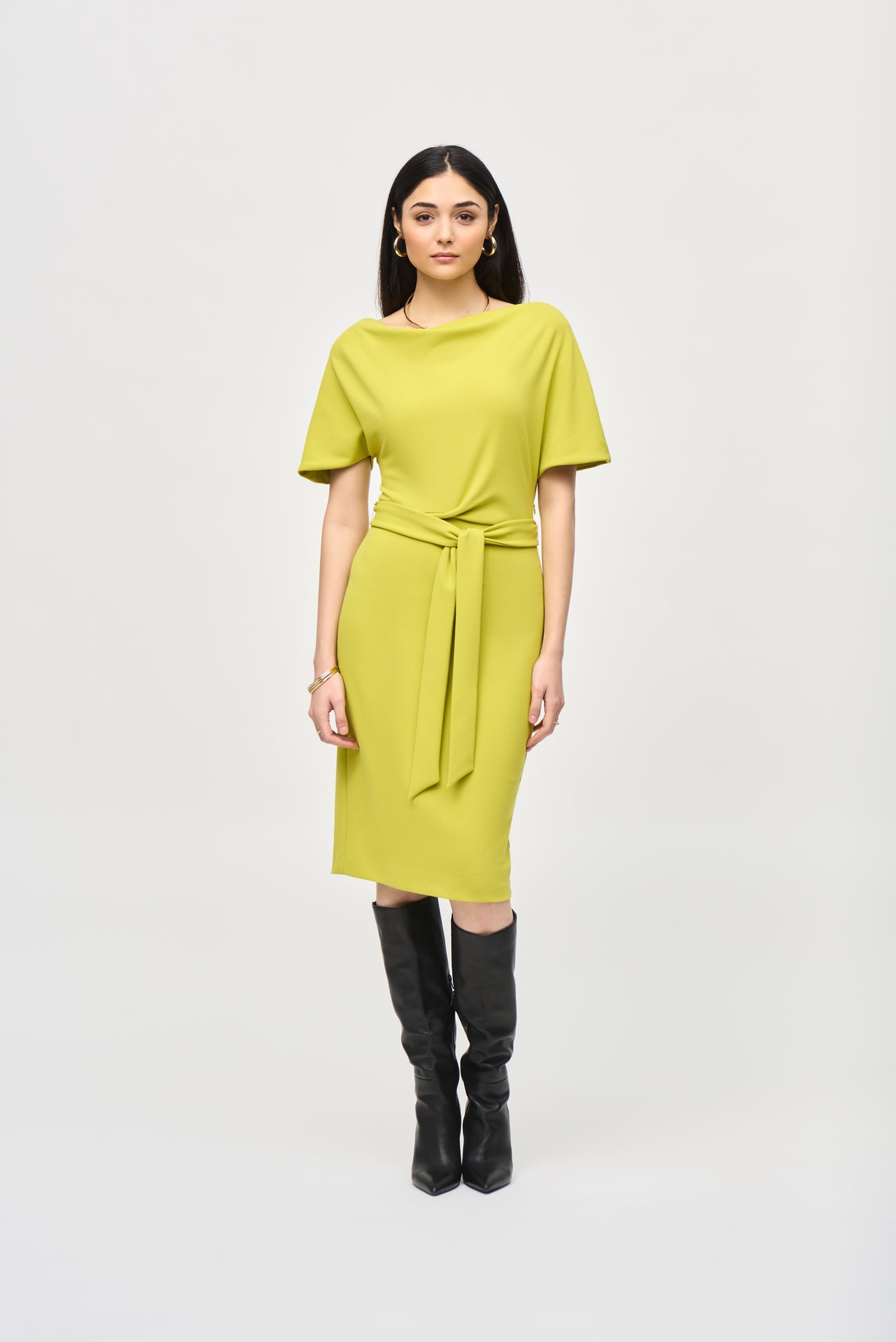 Joseph Ribkoff Wasabi Scuba Crepe Belted Sheath Dress