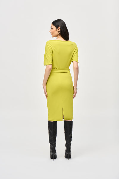 Joseph Ribkoff Wasabi Scuba Crepe Belted Sheath Dress