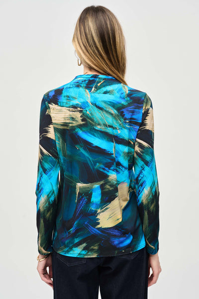 Joseph Ribkoff Silky Knit Abstract Print Top with Front Pleat