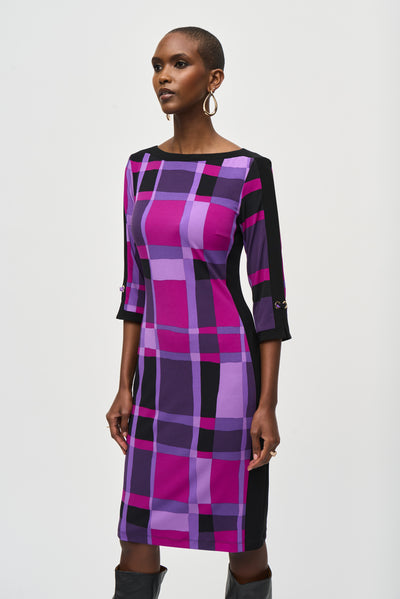 Joseph Ribkoff Purple & Black Plaid Sheath Dress