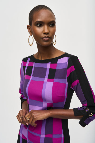 Joseph Ribkoff Purple & Black Plaid Sheath Dress