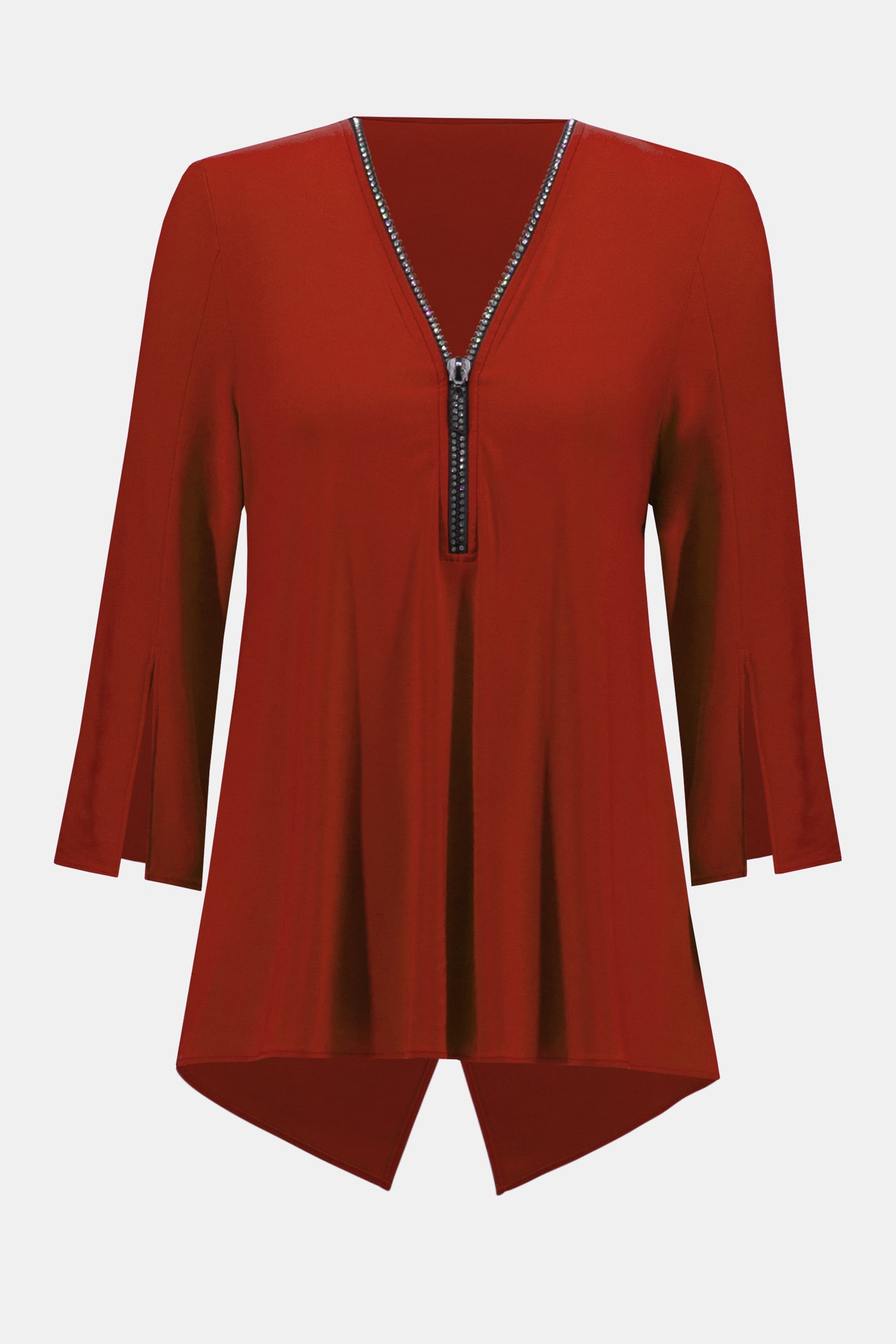 Joseph Ribkoff Lipstick Red Top With Diamond Zip Detail