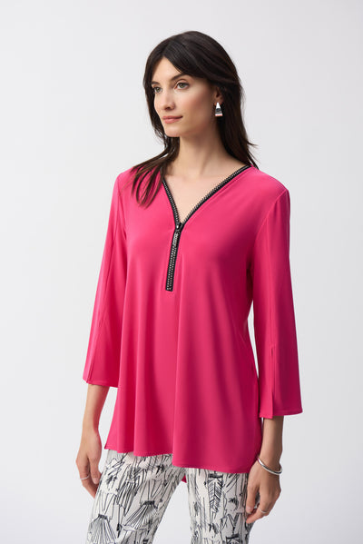 Joseph Ribkoff Pink Silky Knit Fit and Flare Tunic Top