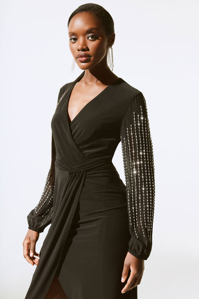 Joseph Ribkoff Wrap Dress with Beaded Chiffon Sleeves