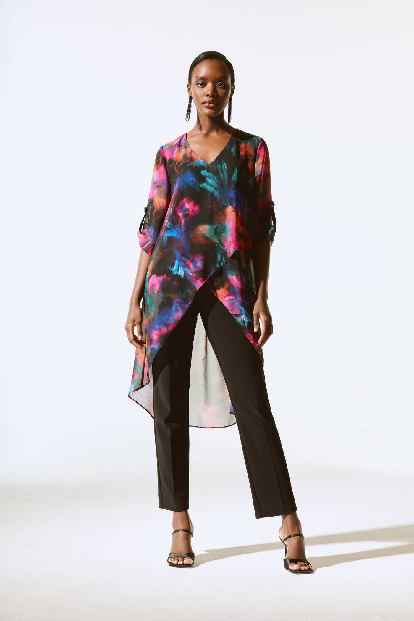 Joseph Ribkoff Floral Print Chiffon High-Low Tunic