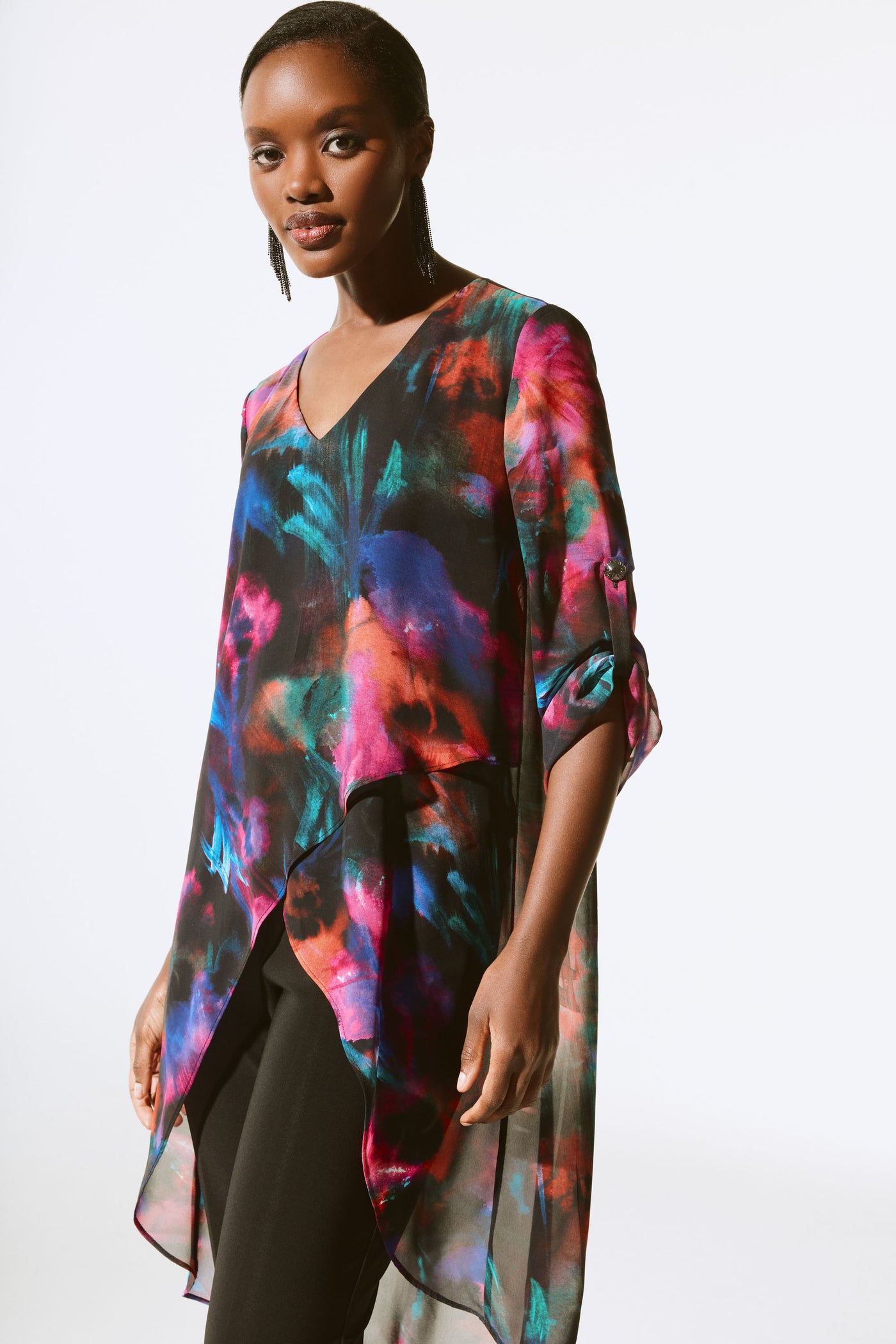 Joseph Ribkoff Floral Print Chiffon High-Low Tunic