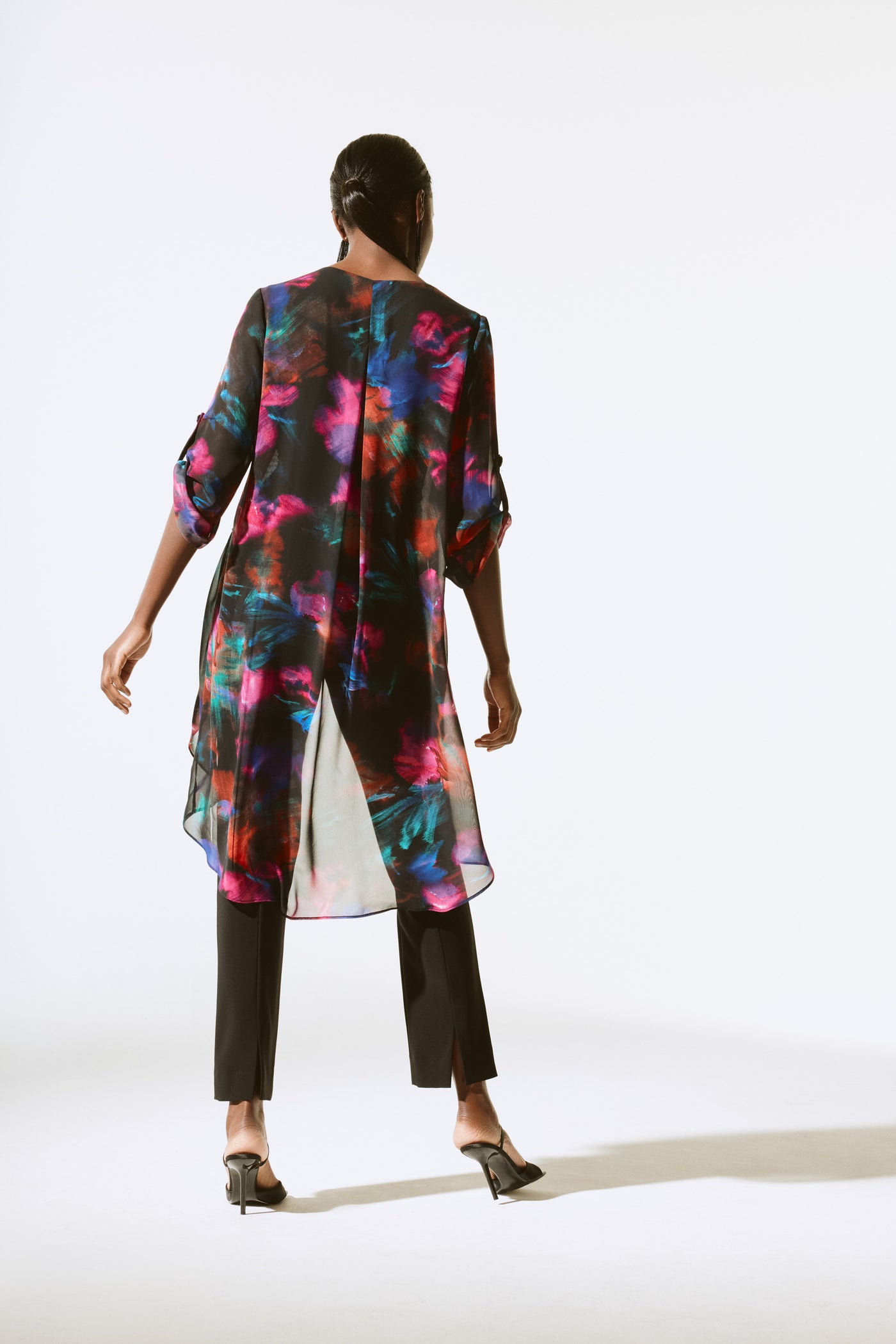 Joseph Ribkoff Floral Print Chiffon High-Low Tunic