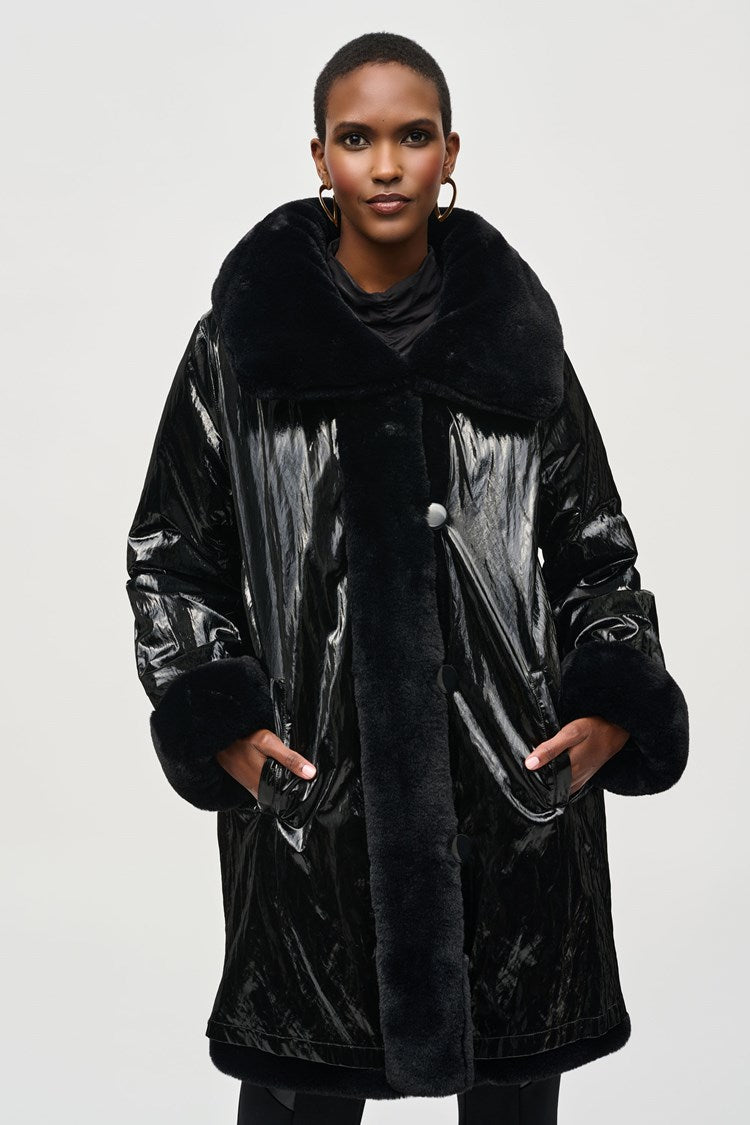 Joseph Ribkoff Black Reversible Faux Fur Coat