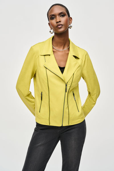 Joseph Ribkoff Wasabi Foiled Knit Biker Jacket with Notched Collar