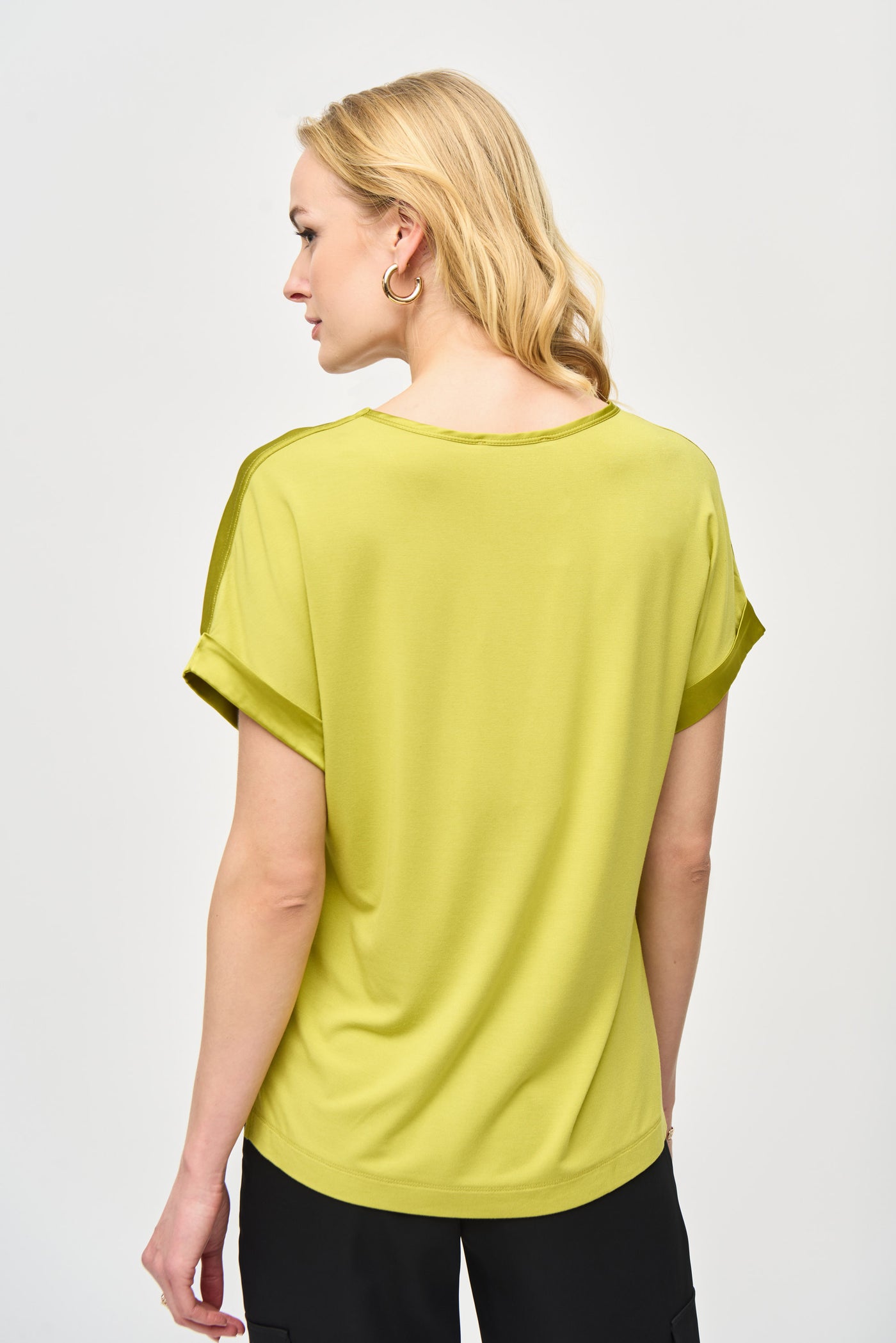 Joseph Ribkoff Lime Green Satin Front Short Sleeve Top