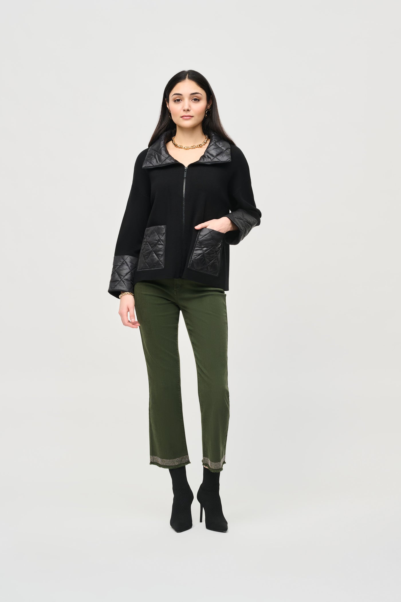 Joseph Ribkoff Knit Zip Up Jacket With Padded Detailing