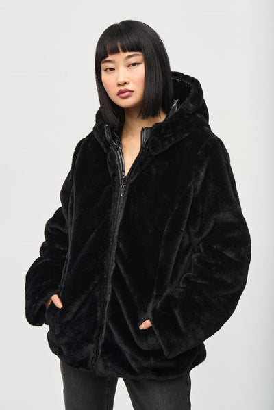 Joseph Ribkoff Black Reversible Faux Fur Quilted Puffer Coat