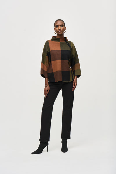 Joseph Ribkoff Brown/Khaki/Black Checkered Jumper with Button Detail