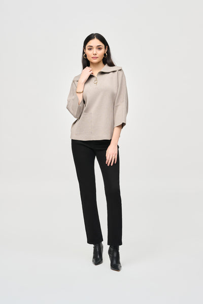 Joseph Ribkoff Taupe Jacquard Zipped Collar Sweater