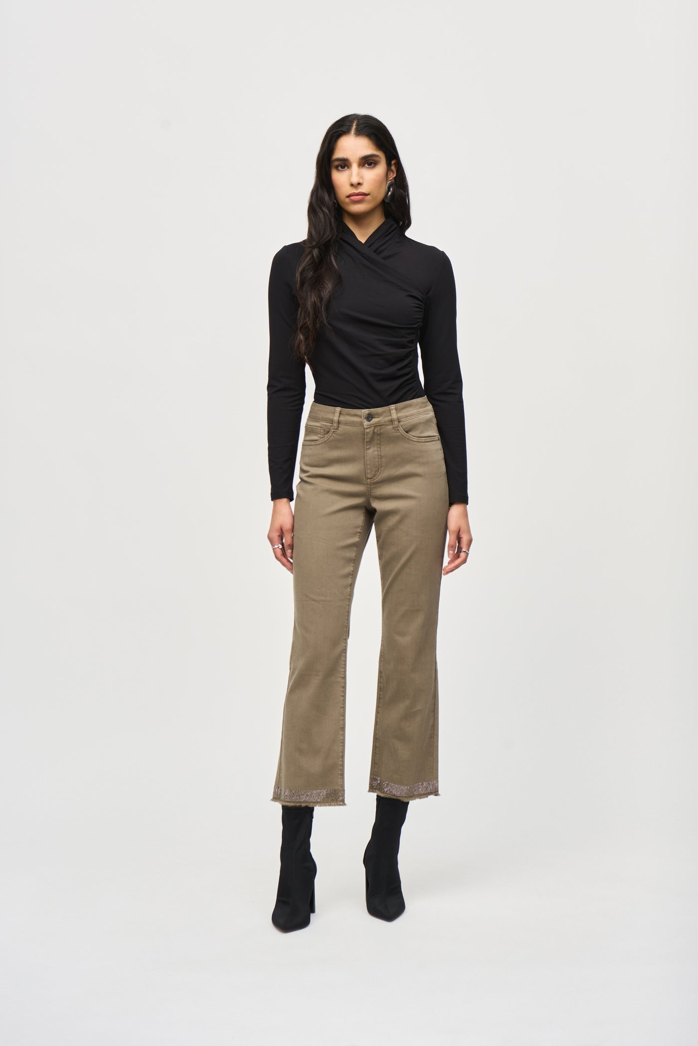 Joseph Ribkoff Java Denim Straight Pants With Frayed Hem