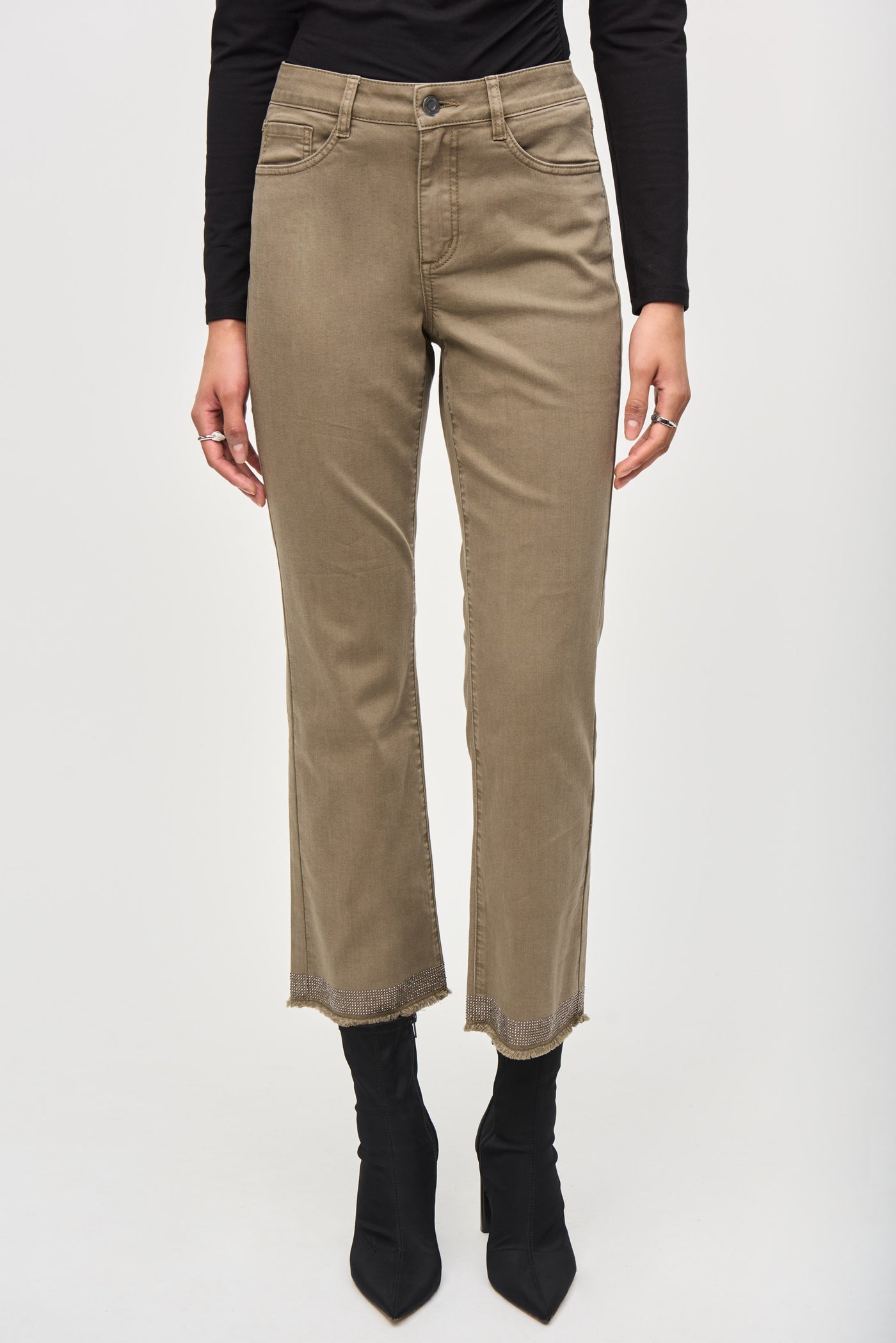 Joseph Ribkoff Java Denim Straight Pants With Frayed Hem