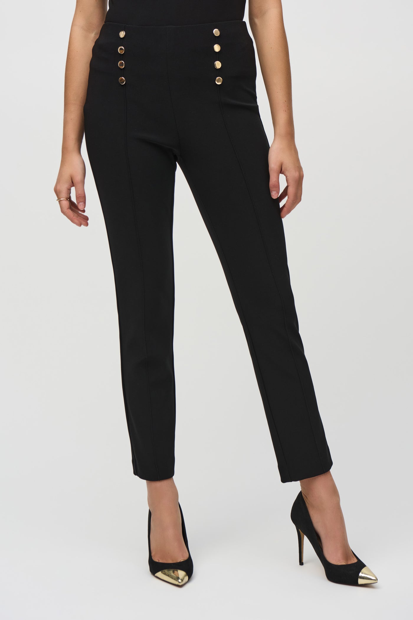 Joseph Ribkoff Black Slim Fit Trousers with Gold Button Detail