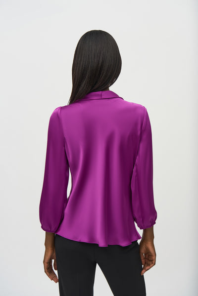 Joseph Ribkoff Purple Blouse Top with Tie Detail and Elasticated Sleeve