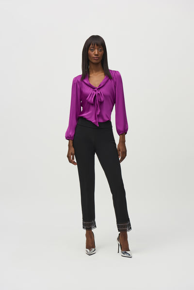 Joseph Ribkoff Purple Blouse Top with Tie Detail and Elasticated Sleeve