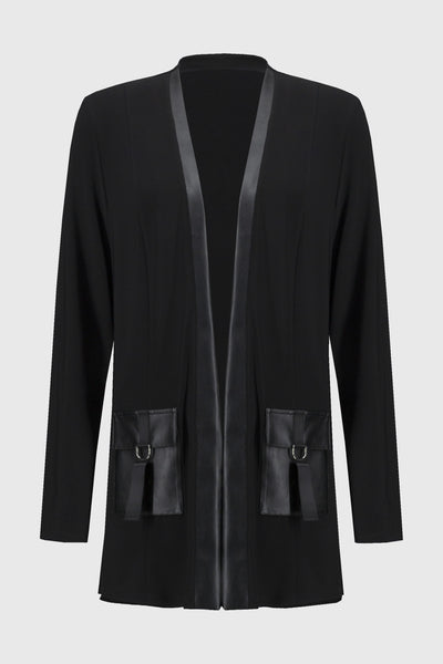 Joseph Ribkoff Black Silky Knit And Leatherette Cardigan