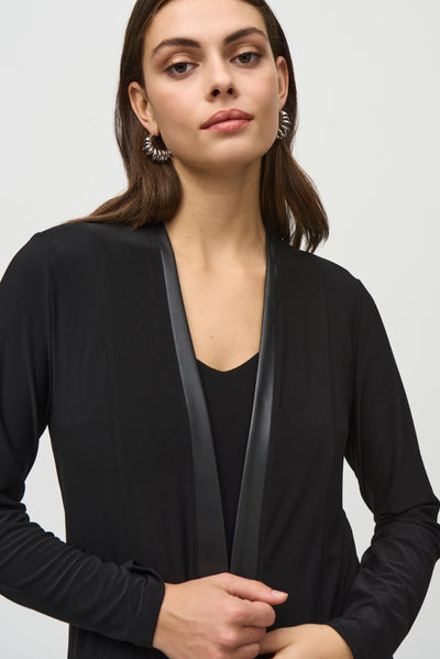 Joseph Ribkoff Black Silky Knit And Leatherette Cardigan