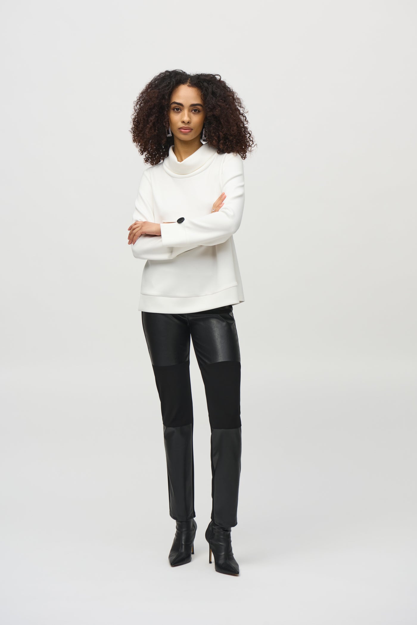 Joseph Ribkoff Vanilla Jumper with Cowl Neck and Black Button Detail