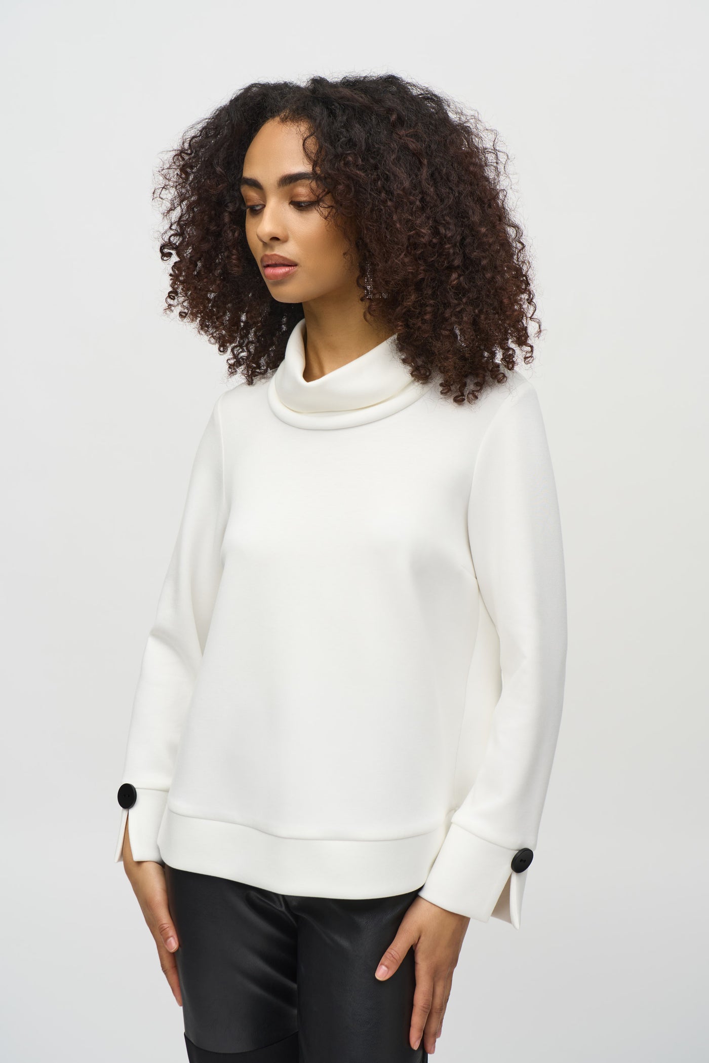 Joseph Ribkoff Vanilla Jumper with Cowl Neck and Black Button Detail