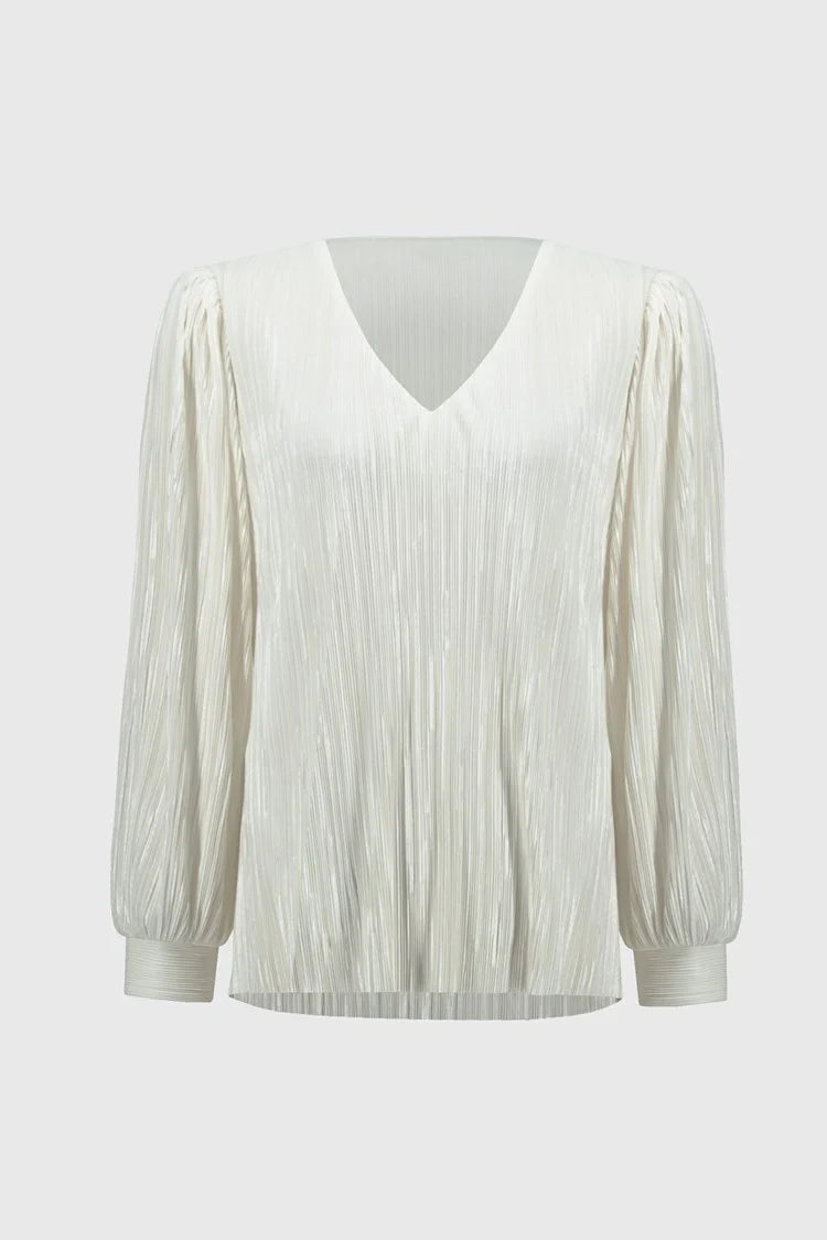 Joseph Ribkoff Off-White Ribbed Top with Long Sleeves