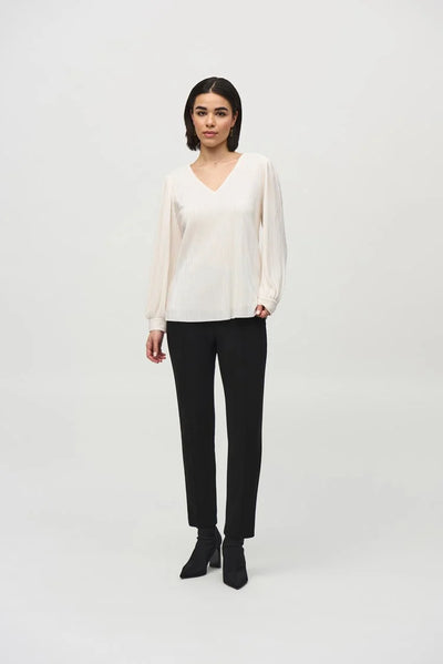 Joseph Ribkoff Off-White Ribbed Top with Long Sleeves