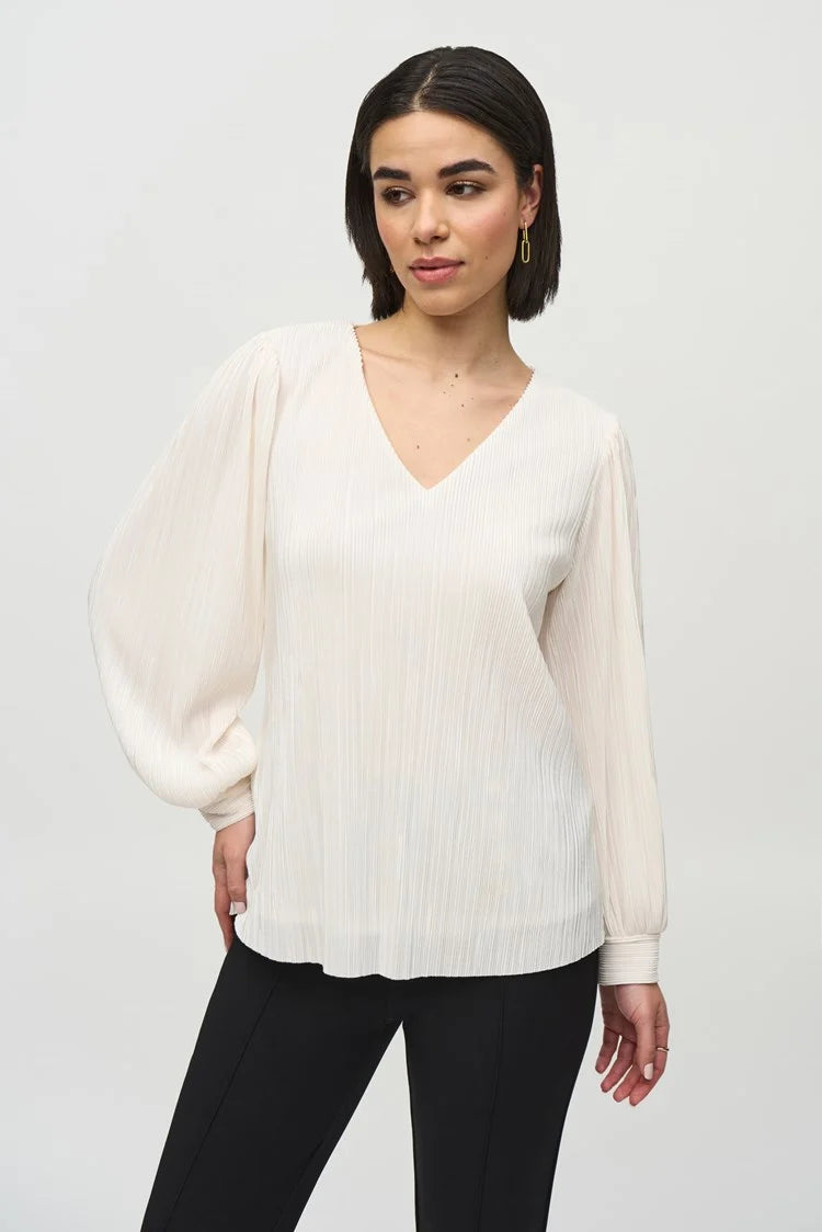 Joseph Ribkoff Off-White Ribbed Top with Long Sleeves