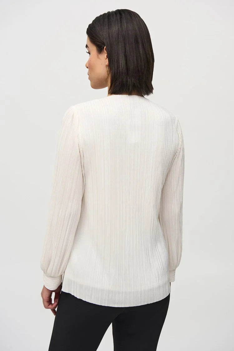 Joseph Ribkoff Off-White Ribbed Top with Long Sleeves